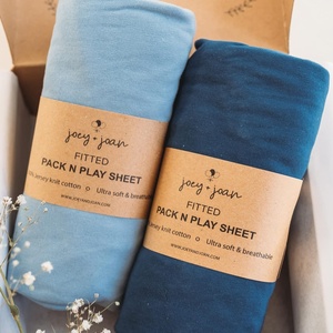 image:imageJoey  Joan Travel Crib Sheets for Baby Bjorn Guava Lotus Travel Crib 2pkDusty Blue  Navy