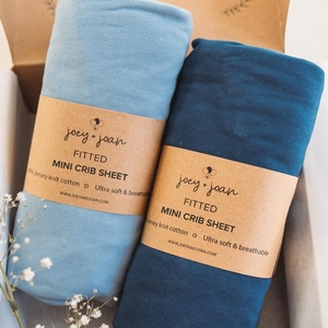 image:imageJoey  Joan Fitted Mini Crib Sheets 38x24 for Dream on Me 100 Cotton 2pkDusty Blue  Navy