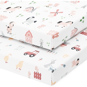 image:imageJoey  Joan Fitted Mini Crib Sheets 38x24 for Dream on Me 100 Cotton 2pkFarm Animals